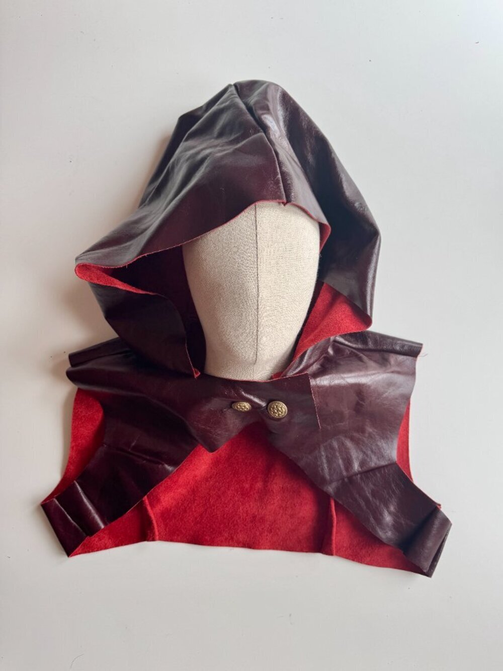 Handmade Maroon Oxblood Red Leather Hood Cowl Cosplay Costume Role Play
